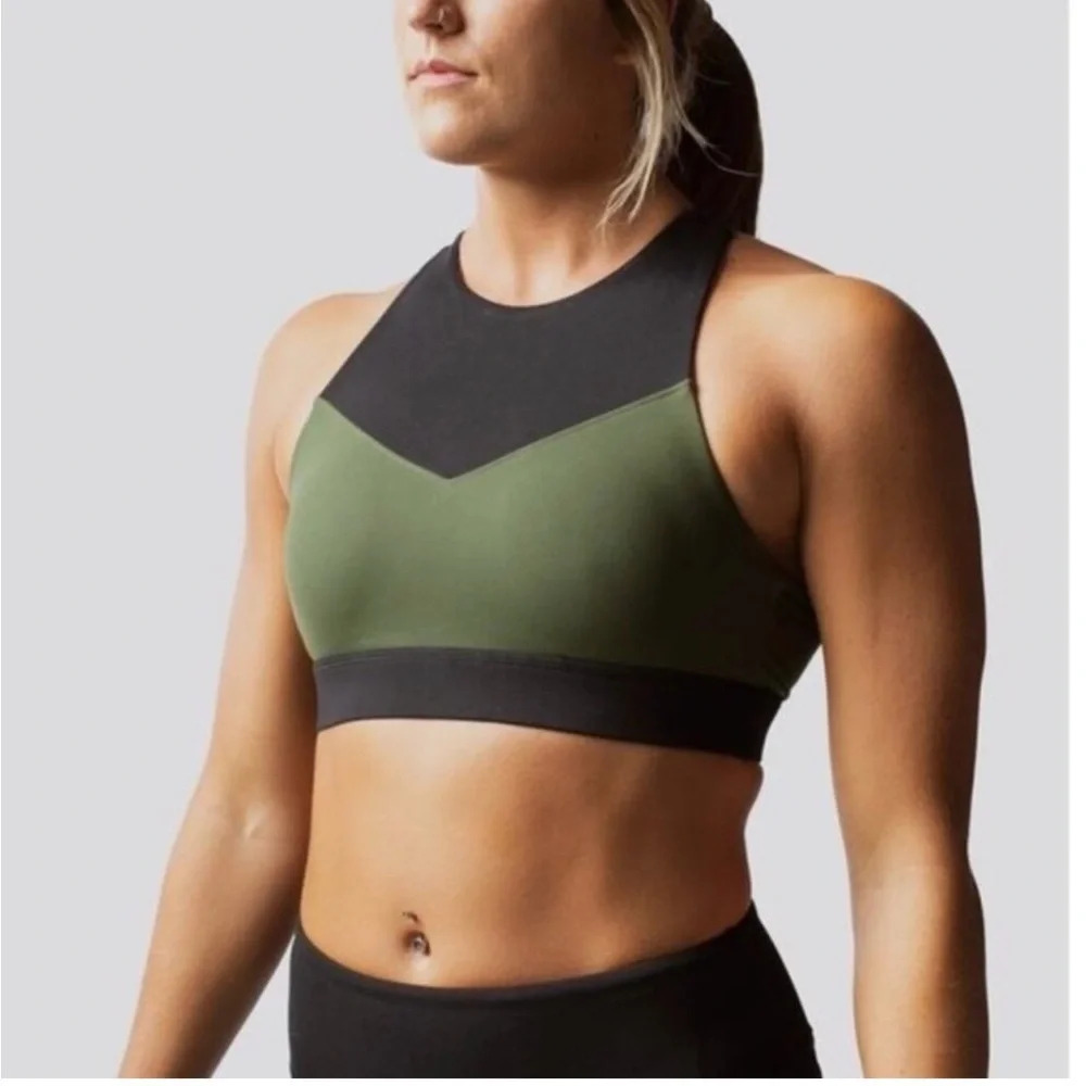 NWT Born Primitive Movement High Neck Sports Bra Green & Black Size XS - Picture 2 of 9